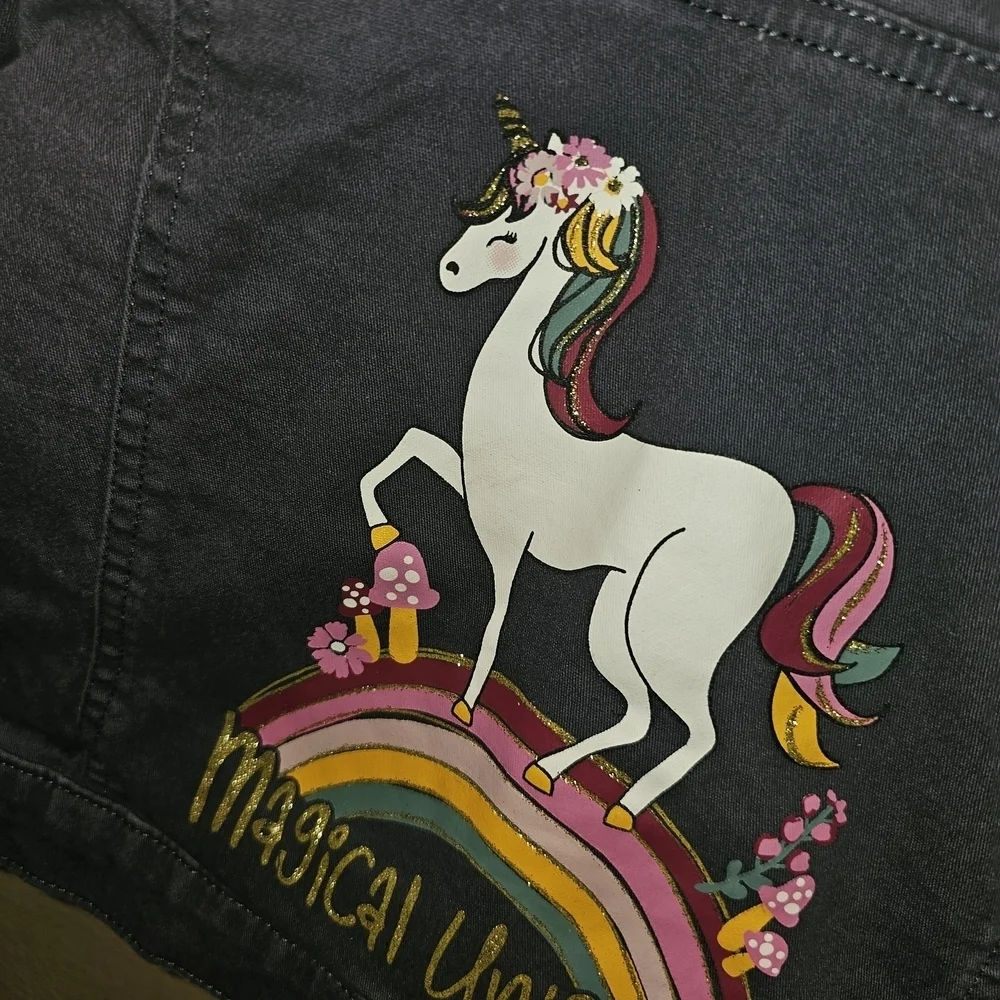 Gray Jacket with Floral Unicorn Patch